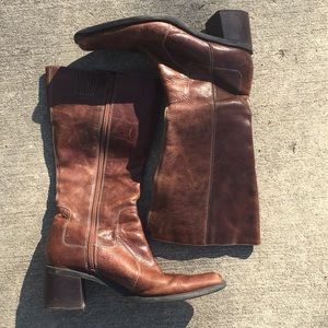 Brown leather knee high boots